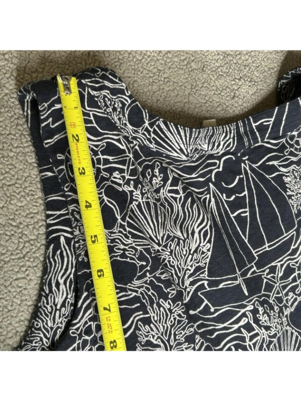 J Jill Dress Womens Large Blue Sailboat Print Sleeveless V Neck Tank Shift Knit - Picture 11 of 12